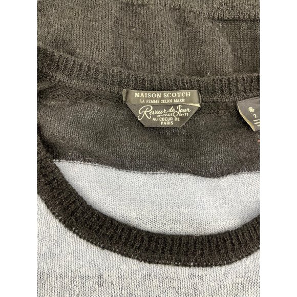 Maison Scotch mohair blend sweater 2 black light blue striped crew neck - Picture 7 of 13